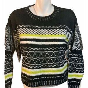 Full Circle Trends/Black White Lime Green Fringe Sweater/Small